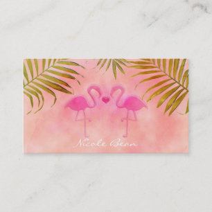 Two Pink Flamingos Watercolor Business Cards