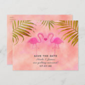 Two Pink Flamingos Watercolor Save The Date Card (Front/Back)