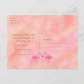 Two Pink Flamingos Watercolor Save The Date Card (Back)
