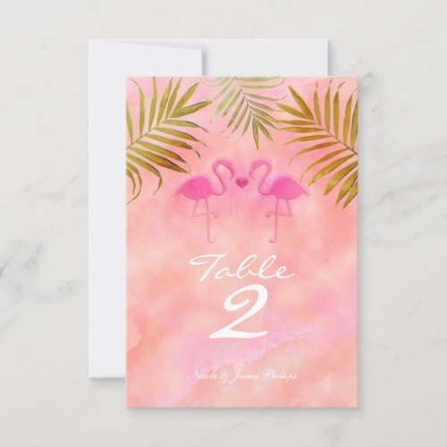 Two Pink Flamingos Watercolor Table Number Card