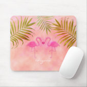 Two Pink Flamingos Watercolor Tropical Mouse Pad (With Mouse)