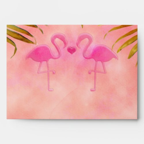 Two Pink Flamingos Watercolor Wedding Envelopes