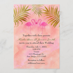 Two Pink Flamingos Watercolor Wedding Invitations