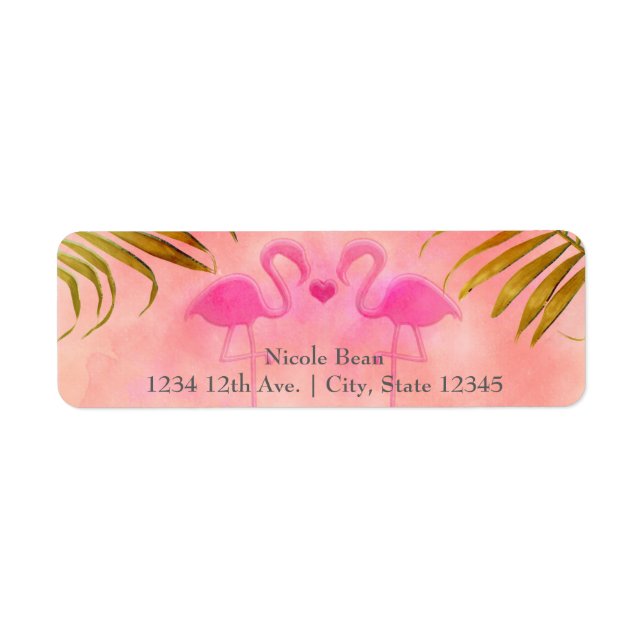 Two Pink Flamingos Watercolor Wedding Labels (Front)