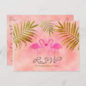 Two Pink Flamingos Watercolor Wedding RSVP cards (Front/Back)