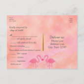 Two Pink Flamingos Watercolor Wedding RSVP cards (Back)
