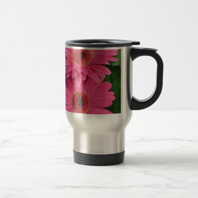 Two pink gerber flowers travel mug (Right)