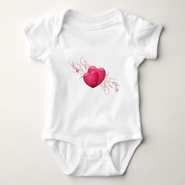 Two Pink Hearts Baby Bodysuit (Front)