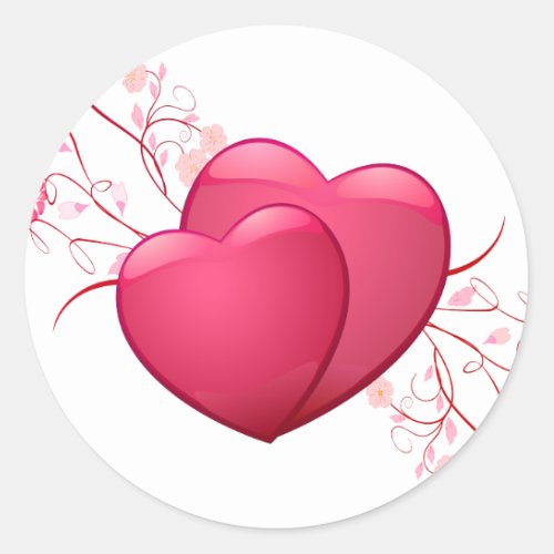 Two Pink Hearts Classic Round Sticker