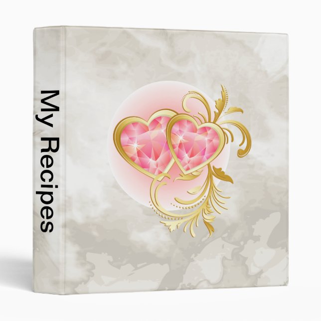 Two Pink Jeweled Hearts Binder (Front/Spine)