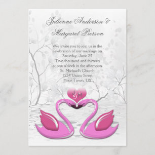 Two Pink Kissing Swans Wedding Invitation