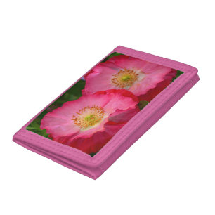 Two pink poppies trifold wallet