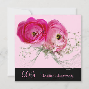 Two Pink Roses 60th Wedding Anniversary Invitation