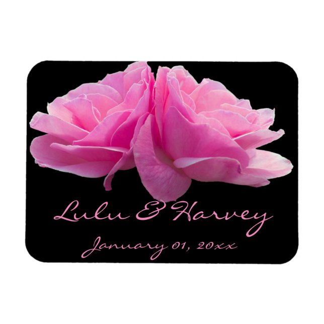 Two Pink Roses Personal Wedding Magnet (Horizontal)