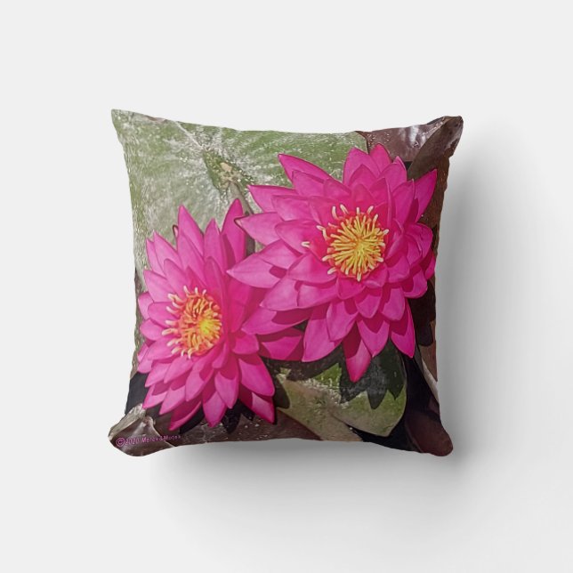Two Pink Water Lilies Throw Pillow (Front)