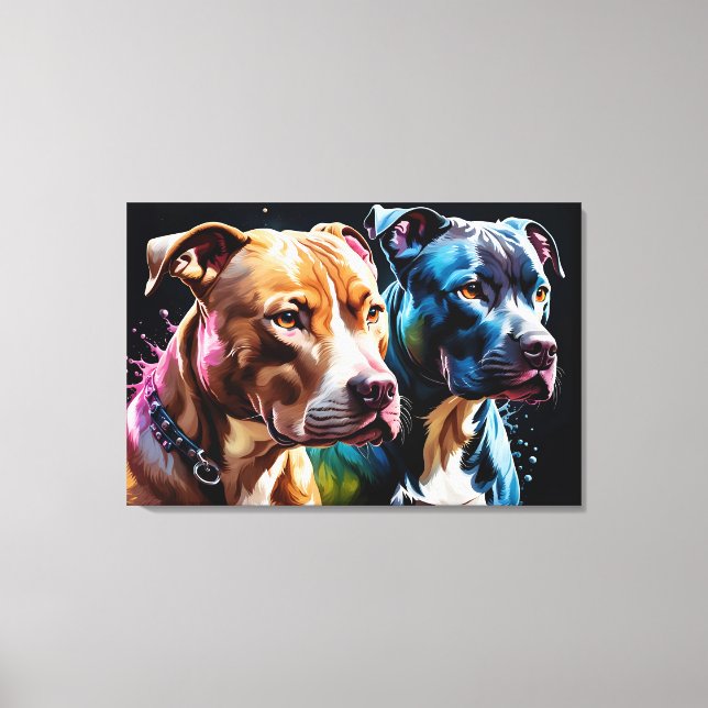 Two Pit Bulls portrait  Canvas Print (Front)
