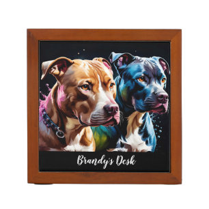 Two Pit Bulls portrait Desk Organizer