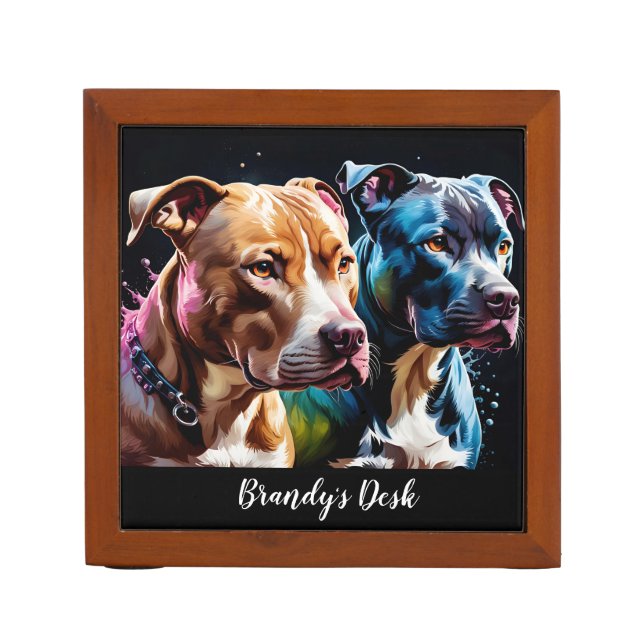 Two Pit Bulls portrait  Desk Organizer (Front)