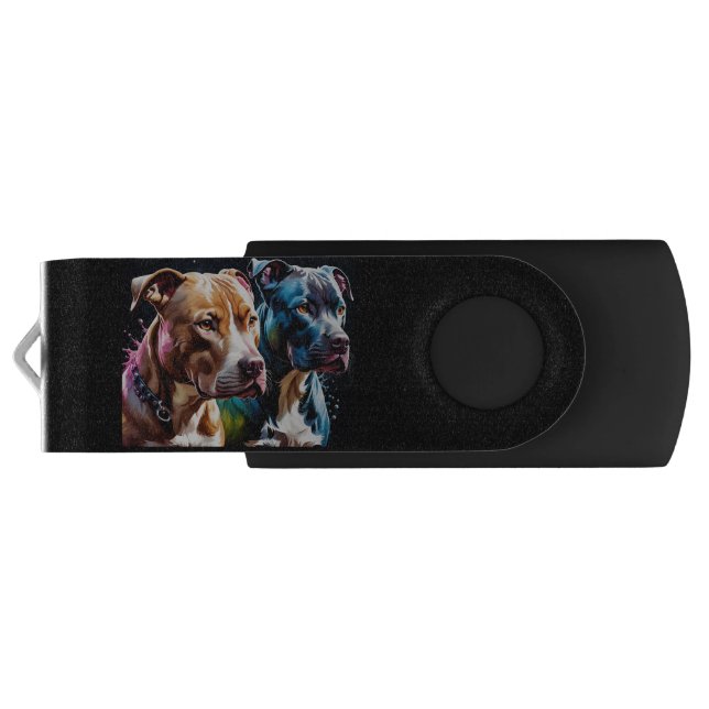 Two Pit Bulls portrait  Flash Drive (Back)