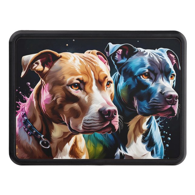 Two Pit Bulls portrait  Hitch Cover (Front)