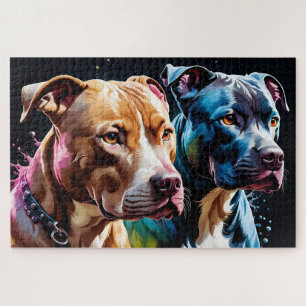 Two Pit Bulls portrait Jigsaw Puzzle