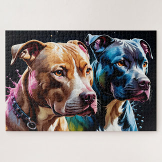 Two Pit Bulls portrait Jigsaw Puzzle