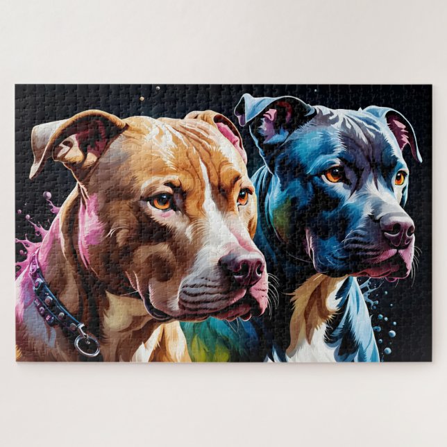 Two Pit Bulls portrait  Jigsaw Puzzle (Horizontal)