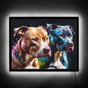 Two Pit Bulls portrait  LED Sign