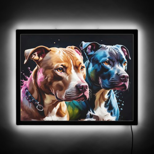 Two Pit Bulls portrait  LED Sign
