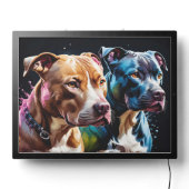 Two Pit Bulls portrait LED Sign (Lights Off)