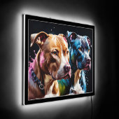 Two Pit Bulls portrait LED Sign (Angle)