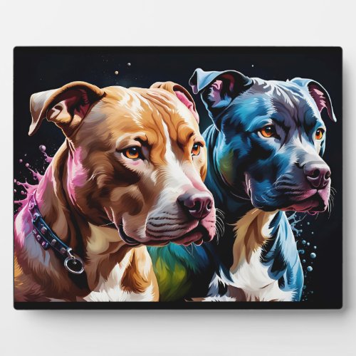Two Pit Bulls portrait  Plaque