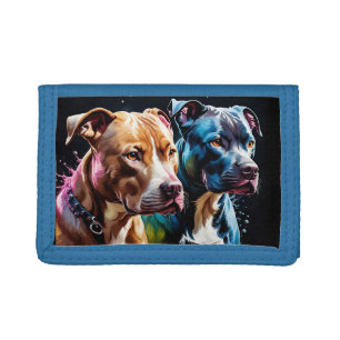 Two Pit Bulls portrait Tri-fold Wallet