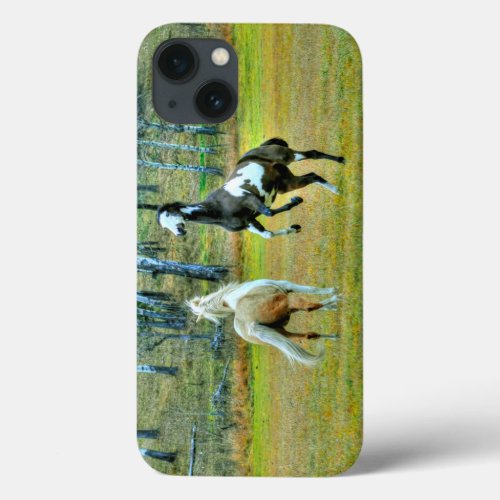Two Playful Pinto Paint Horses Equine Art Design 2 iPhone 13 Case