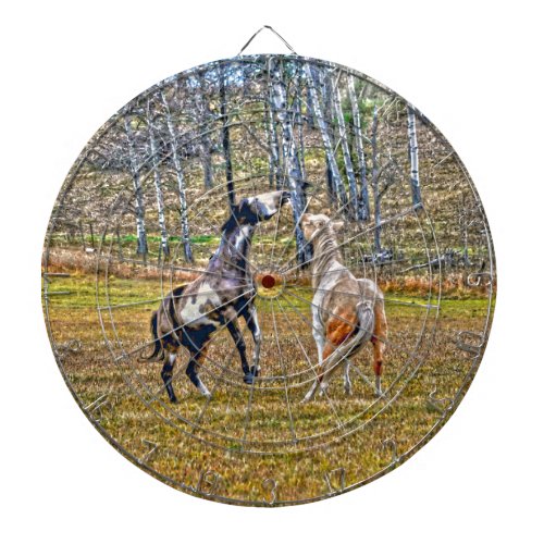 Two Playful Pinto Paint Horses Equine Art Design Dart Board