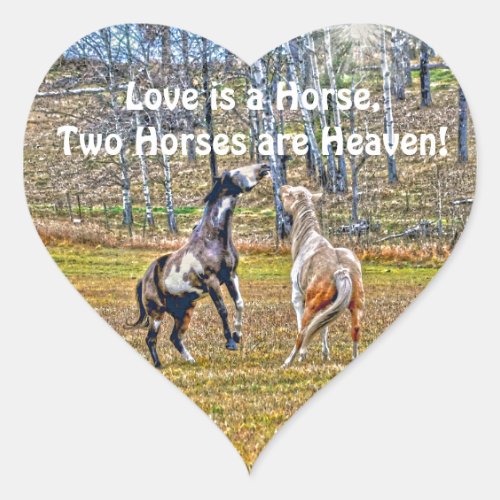 Two Playful Pinto Paint Horses Equine Art Design Heart Sticker