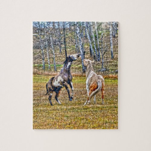 Two Playful Pinto Paint Horses Equine Art Design Jigsaw Puzzle