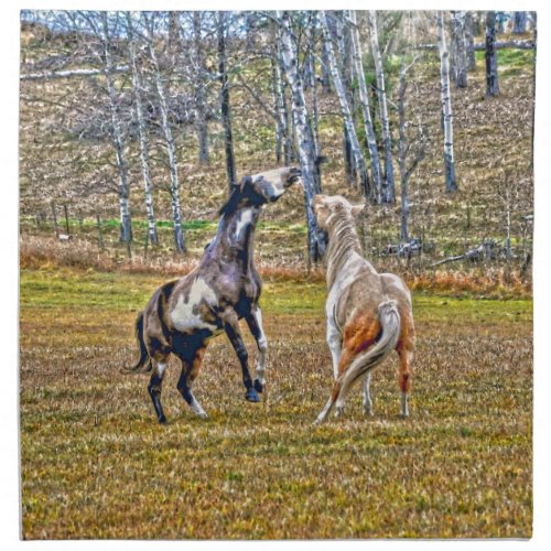 Two Playful Pinto Paint Horses Equine Art Design Napkin