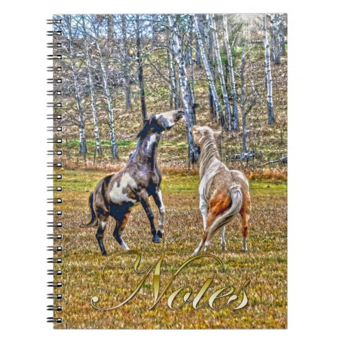 Two Playful Pinto Paint Horses Equine Art Design Notebook