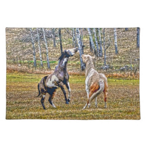 Two Playful Pinto Paint Horses Equine Art Design Placemat