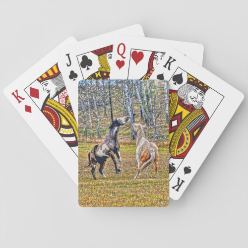 Two Playful Pinto Paint Horses Equine Art Design Playing Cards