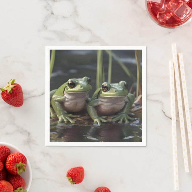 Two Plump Green Frogs At The River, Napkins (Insitu)