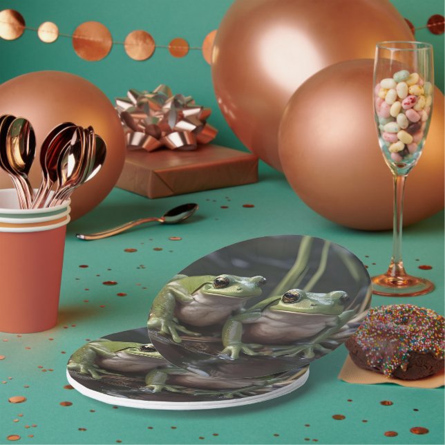Two Plump Green Frogs At The River, Paper Plates (Multi)