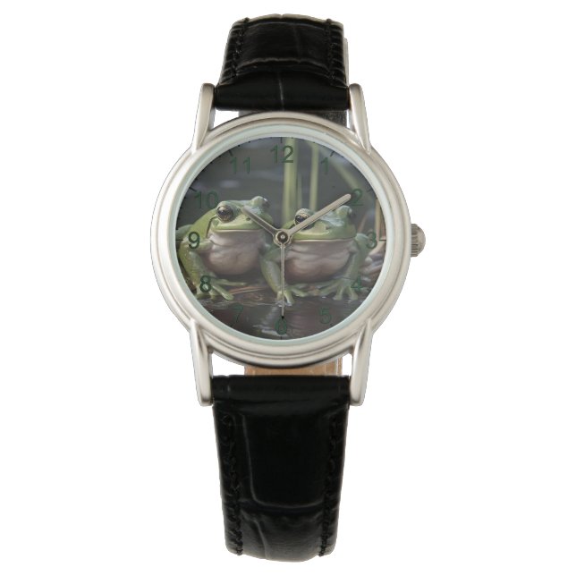 Two Plump Green Frogs At The River, Watch (Front)