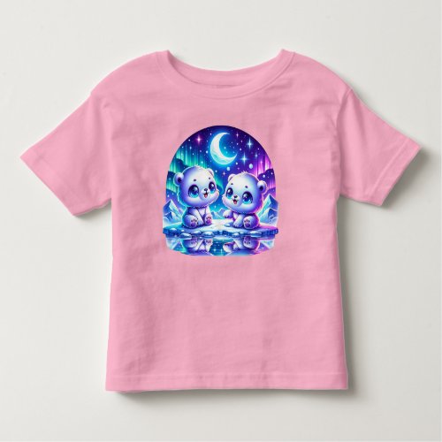 Two Polar Bear Cubs Play Under the Northern Lights Toddler T_shirt