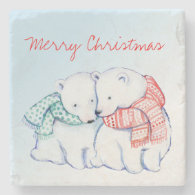 Two Polar Bears Merry Christmas Coasters