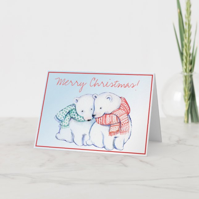Two Polar Bears Merry Christmas Greeting Card (Front)