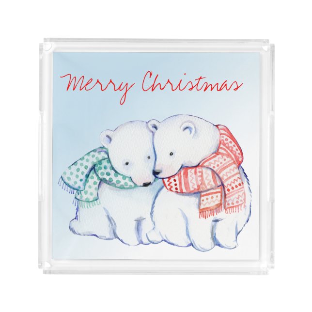 Two Polar Bears Merry Christmas Serving Tray (Front)