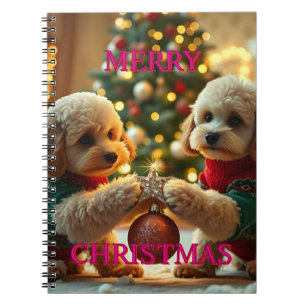 TWO POODLES CELEBRATING CHRISTMAS NOTEBOOK
