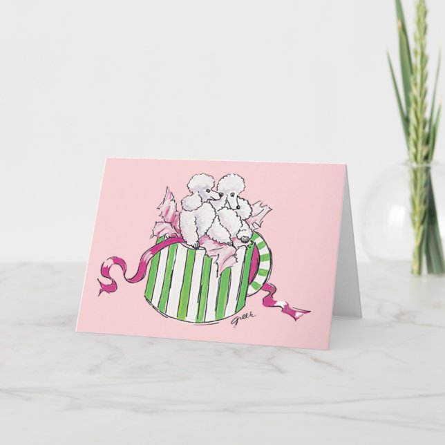 Two Poodles in a Hatbox Retro Art Print Note Card (Front)